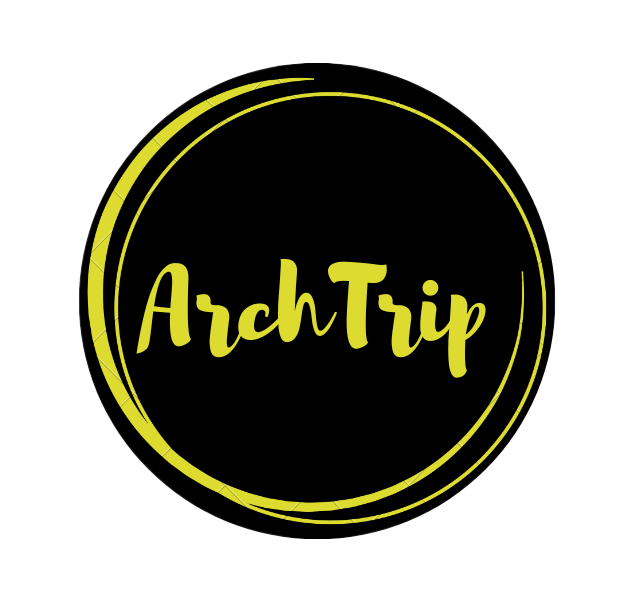 ArchTrip press seal — circular logo mark with the ArchTrip wordmark in yellow on black